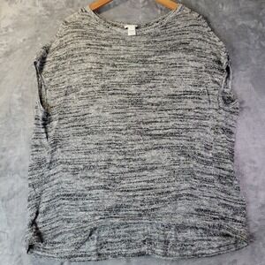 Pure‎ Jill Womens S Black White Marled Linen Blend Boxy Knit Top Minimalist
